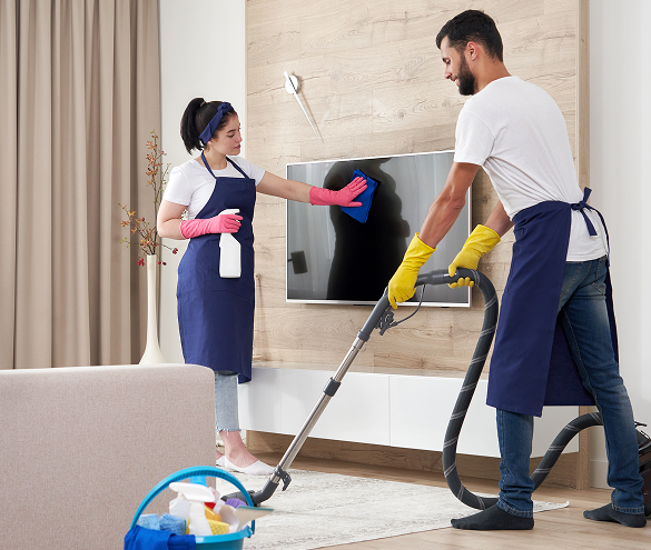 people cleaning commercial space